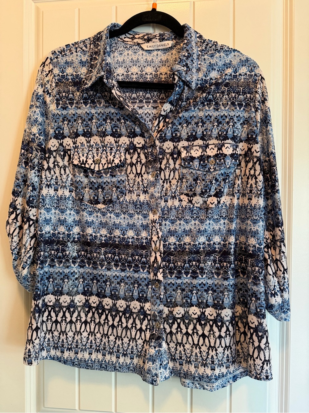 Emily Daniels Blue & White Printed Button-Up Shirt
